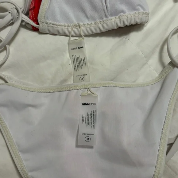 Nova Swim White String Bikini with Pink-Red Floral Print M - Picture 5 of 5